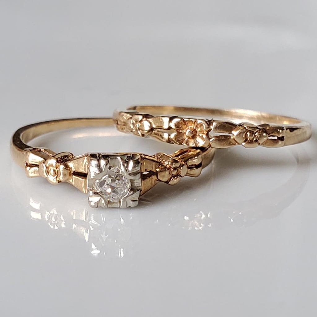 Vintage Antique Old Mine Diamond Bridal Set ($478)