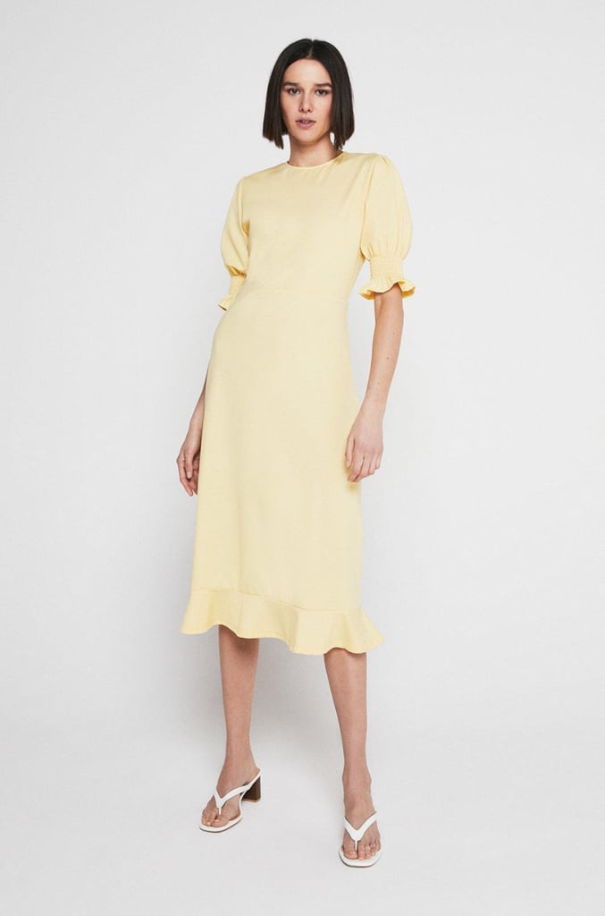 Warehouse Pique Shirred Cuff Midi Dress