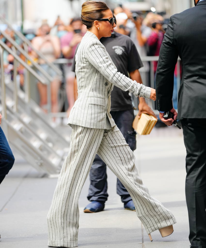 Lady Gaga's Pinstripe Jean Paul Gaultier Suit and Platforms