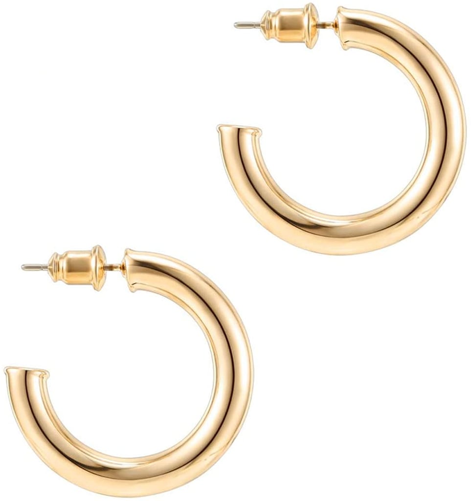 Staple Hoops: PAVOI 14K Yellow Gold Coloured Lightweight Chunky Open Hoops