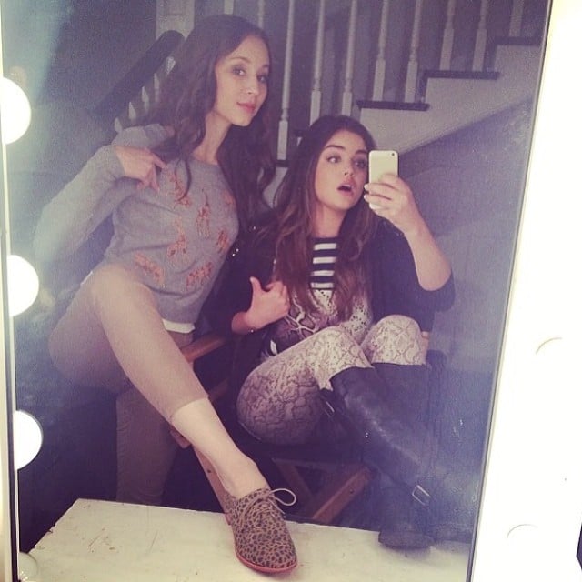 Pretty Little Liars stars Troian Bellisario and Lucy Hale got goofy on set.
Source: Instagram user sleepinthegardn