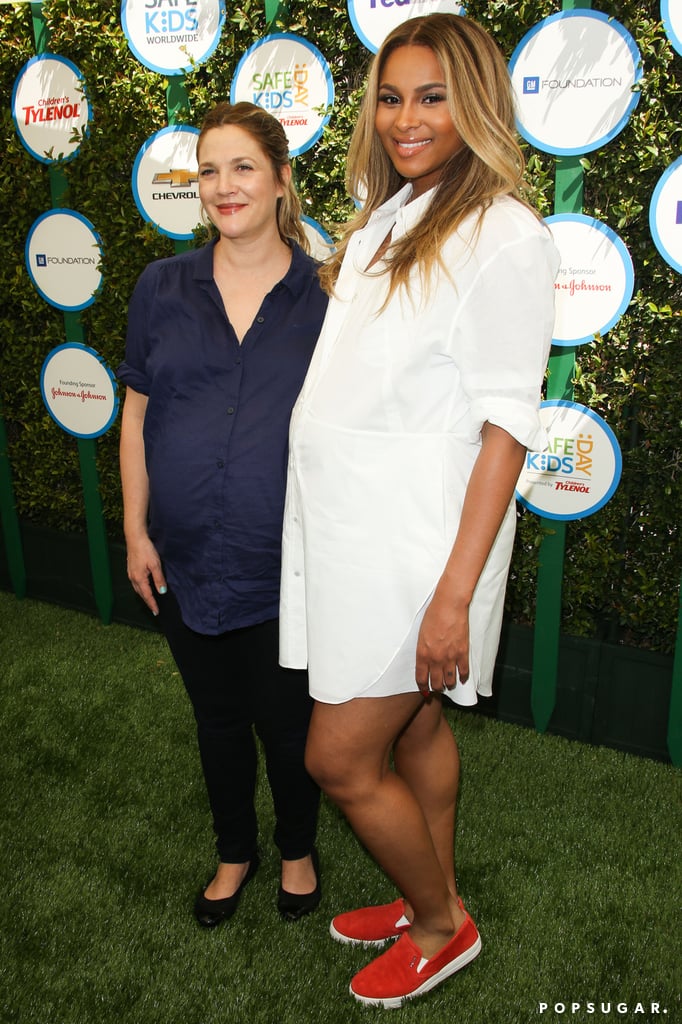 Drew Barrymore and Ciara brought their baby bumps to the Safe Kids Day event in West Hollywood on Sunday.