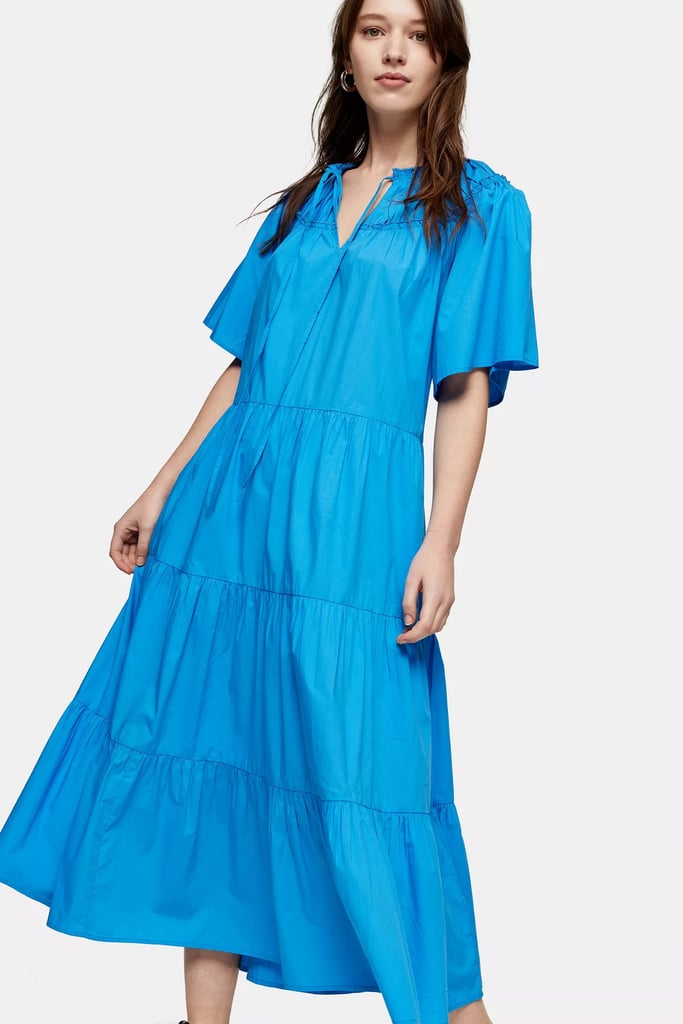 Topshop Blue Poplin Smock Midi Dress