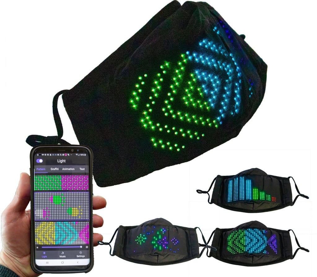 7 Colour LED Face Mask  w/ Glowing Matrix Display  Bluetooth