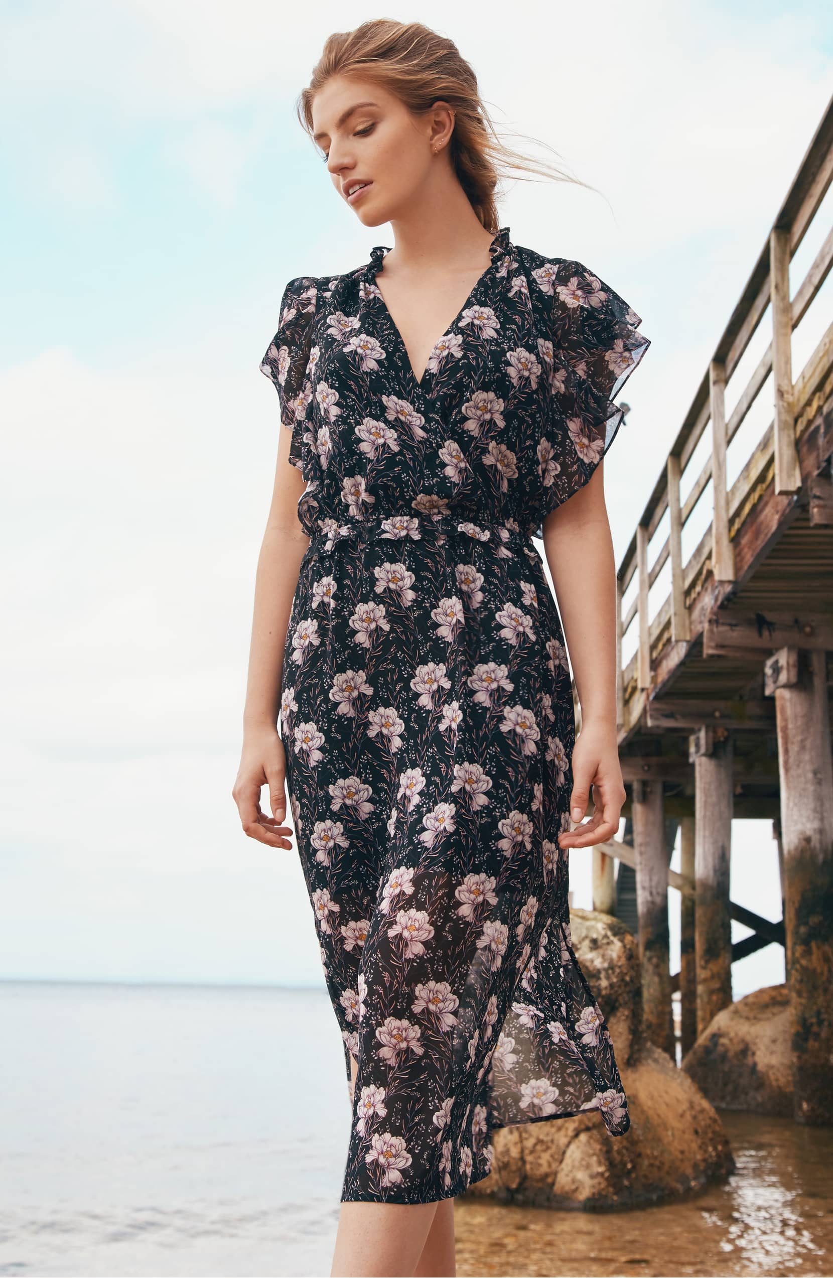 1.STATE Bloomsbury Floral Ruffle Sleeve Midi Dress Nordstrom Is