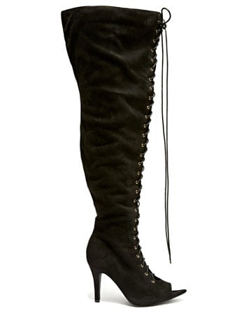 Fashion to Figure x Nadia Aboulhosn Laced-Up Black Thigh-High Boots