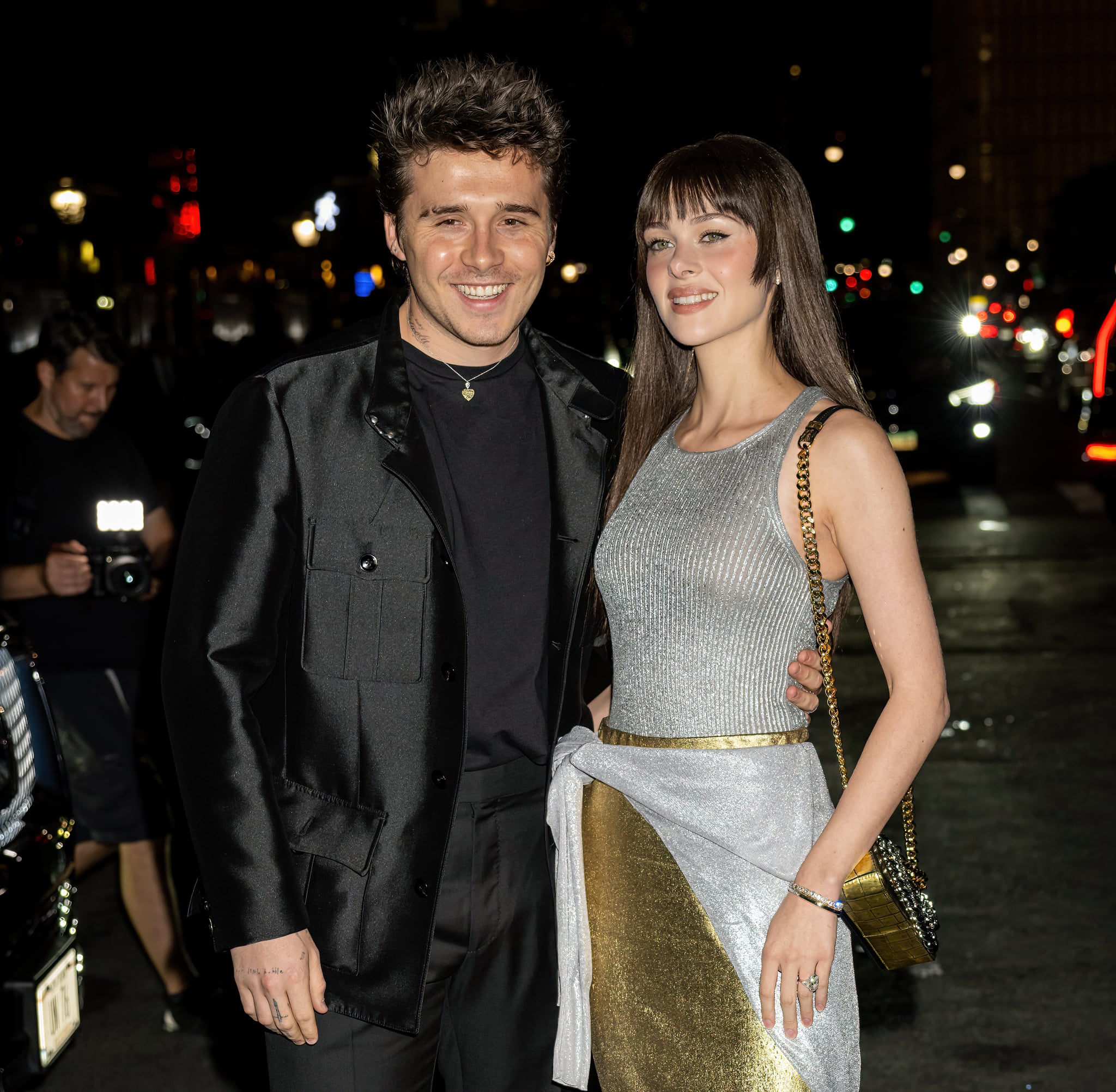 NEW YORK, NEW YORK - SEPTEMBER 14: Brooklyn Beckham and Nicola Peltz are seen arriving to the Tom Ford fashion show during September 2022 New York Fashion Week at Skylight on Vesey on September 14, 2022 in New York City. (Photo by Gilbert Carrasquillo/GC Images)