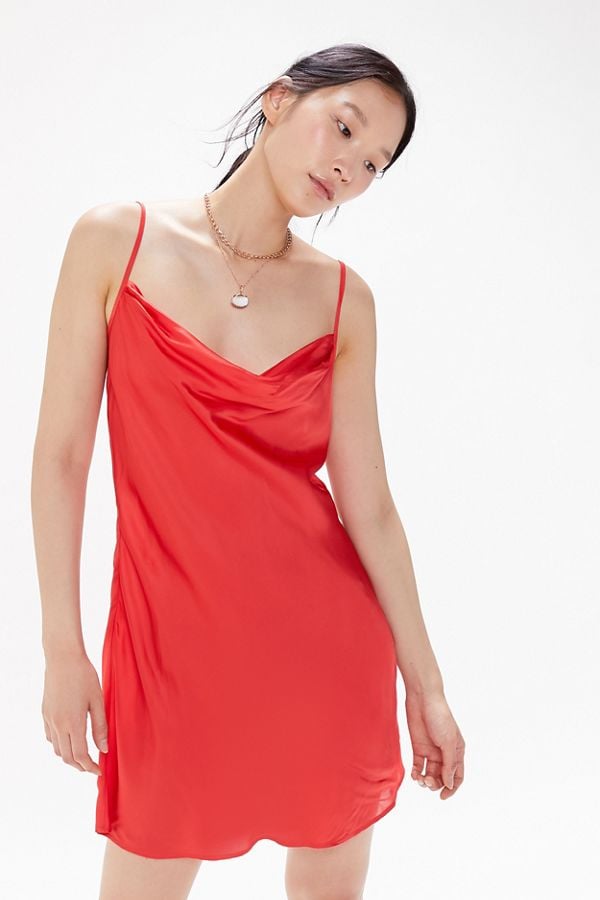 UO Luna Satin Cowl-Neck Slip Dress