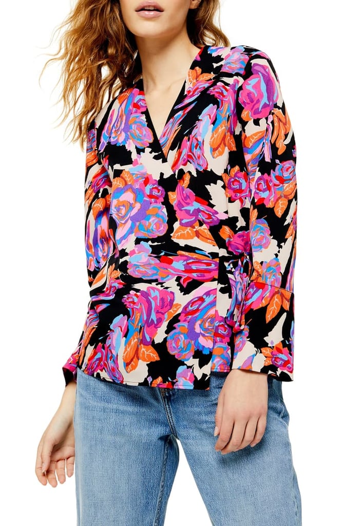 Topshop Floral Tie Wrap Blouse