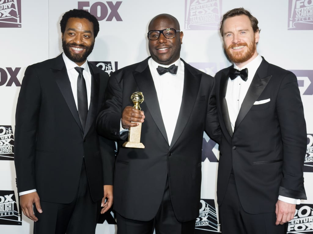 12 Years a Slave's Chiwetel Ejiofor, Steve McQueen, and Michael Fassbender smiled with their award.