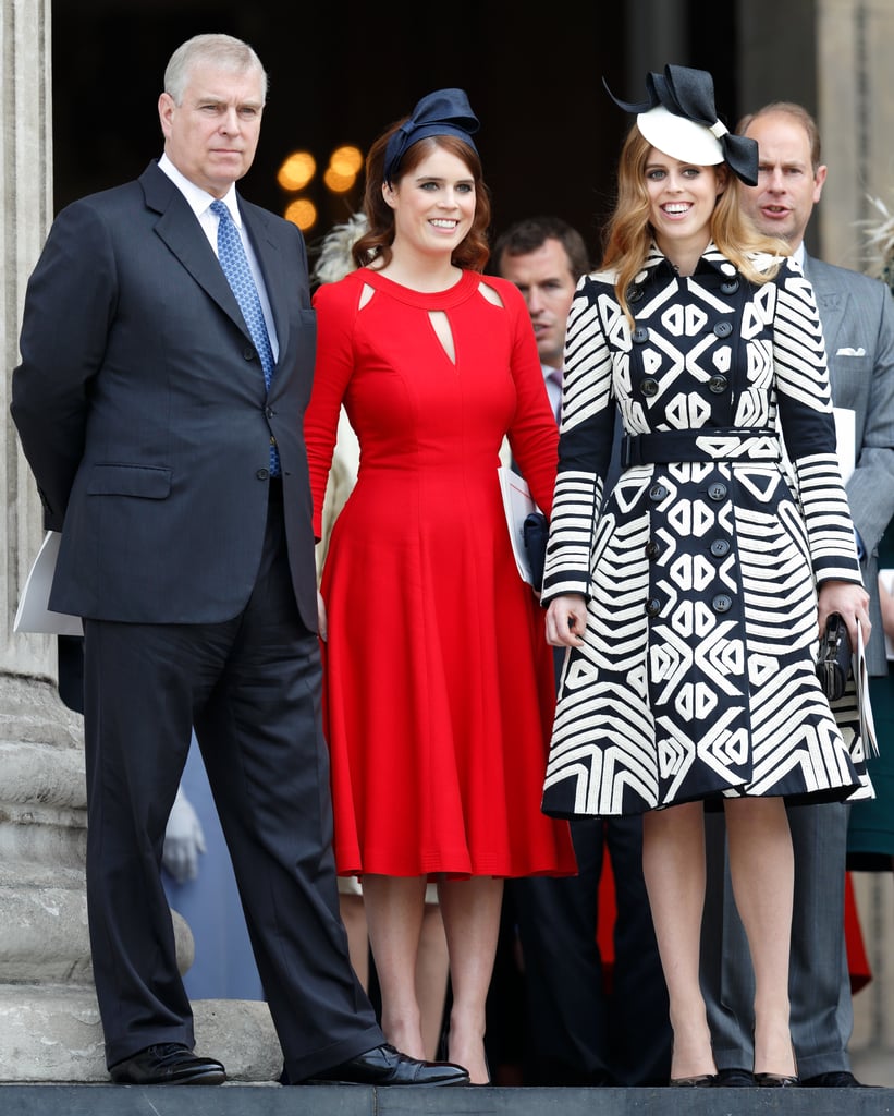 In June 2016, Beatrice and Eugenie joined the rest of the royal family to celebrate the queen's 90th birthday. For the special occasion, Eugenie stood out in a fiery red dress with cutouts, while Beatrice opted for a black-and-white Burberry coat dress.