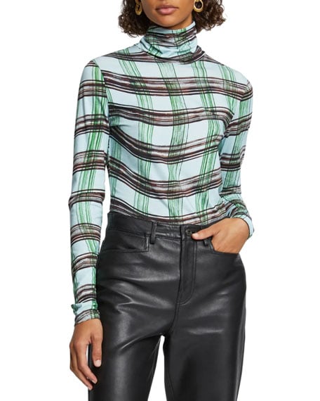 Proenza Schouler White Label Printed Sheer Jersey Turtleneck Top