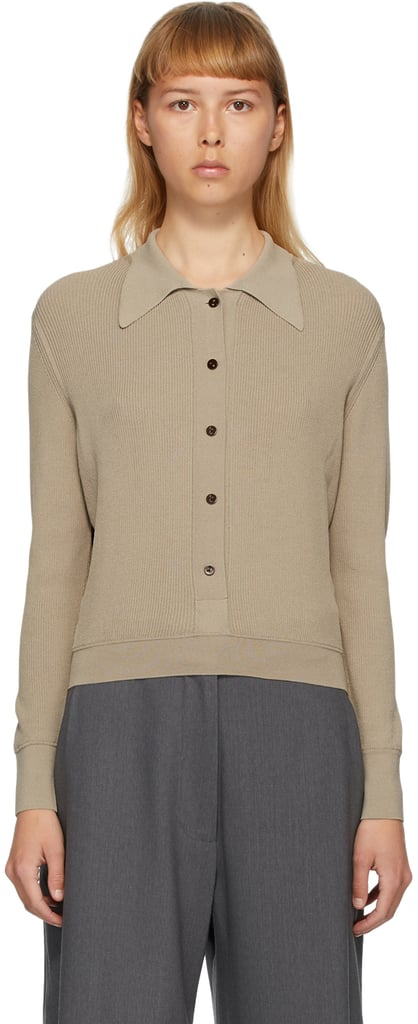 Eftychia Beige Rib Deep Polo Cardigan