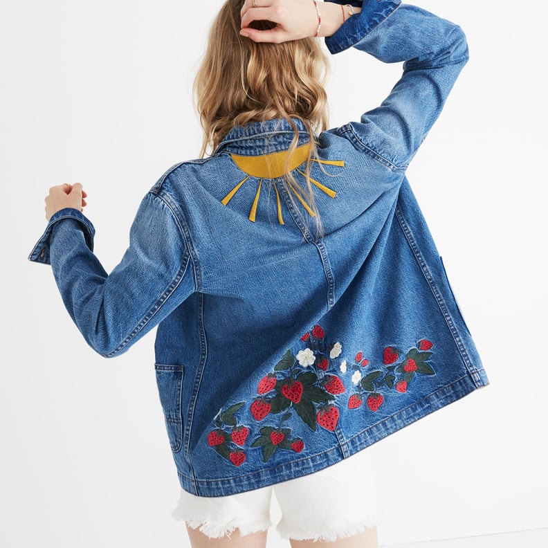 Madewell Strawberry Embroidered Workwear Jacket