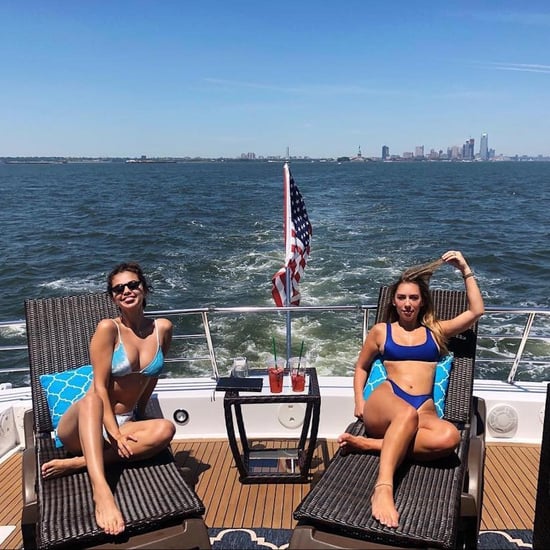 Selena Gomez Blue and White Bikini July 2018