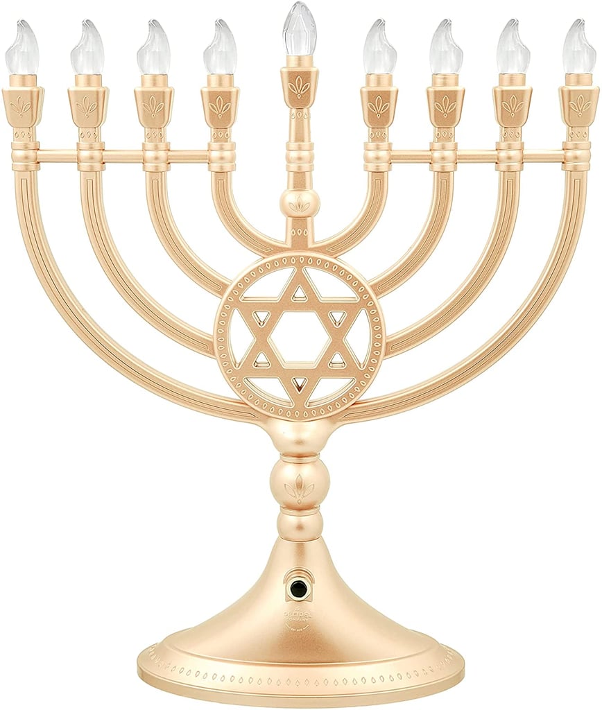 An LED Light: Traditional LED Electric Gold Hanukkah Menorah