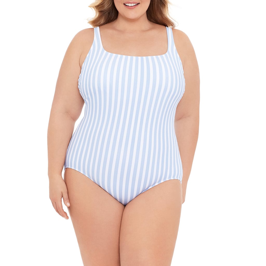 Time and Tru Square Neck Striped One Piece Swimsuit