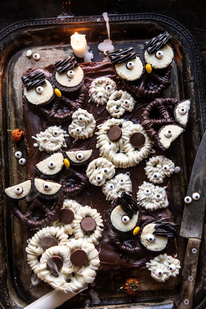 Chocolate Covered Monster Pretzel Brownies