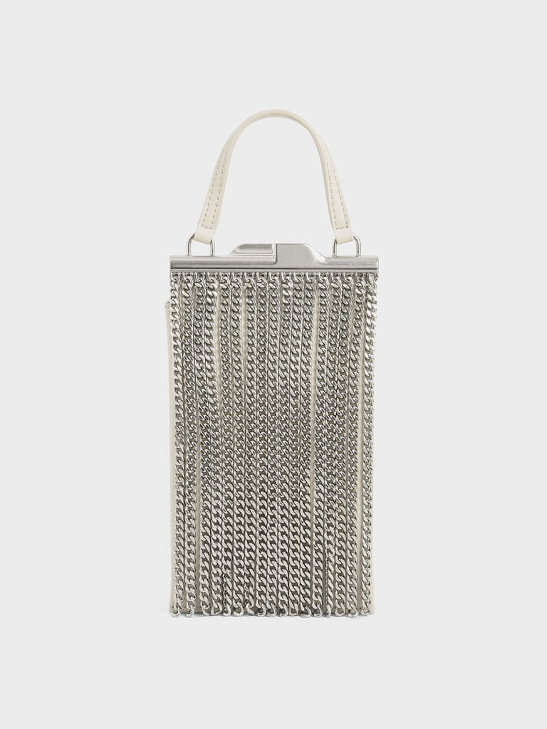 Charles & Keith Cream Chain Fringe Elongated Clutch