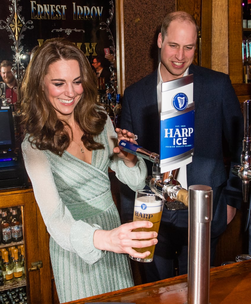 February: Kate poured a pint of beer while visiting the Empire Music Hall in Belfast, Ireland.