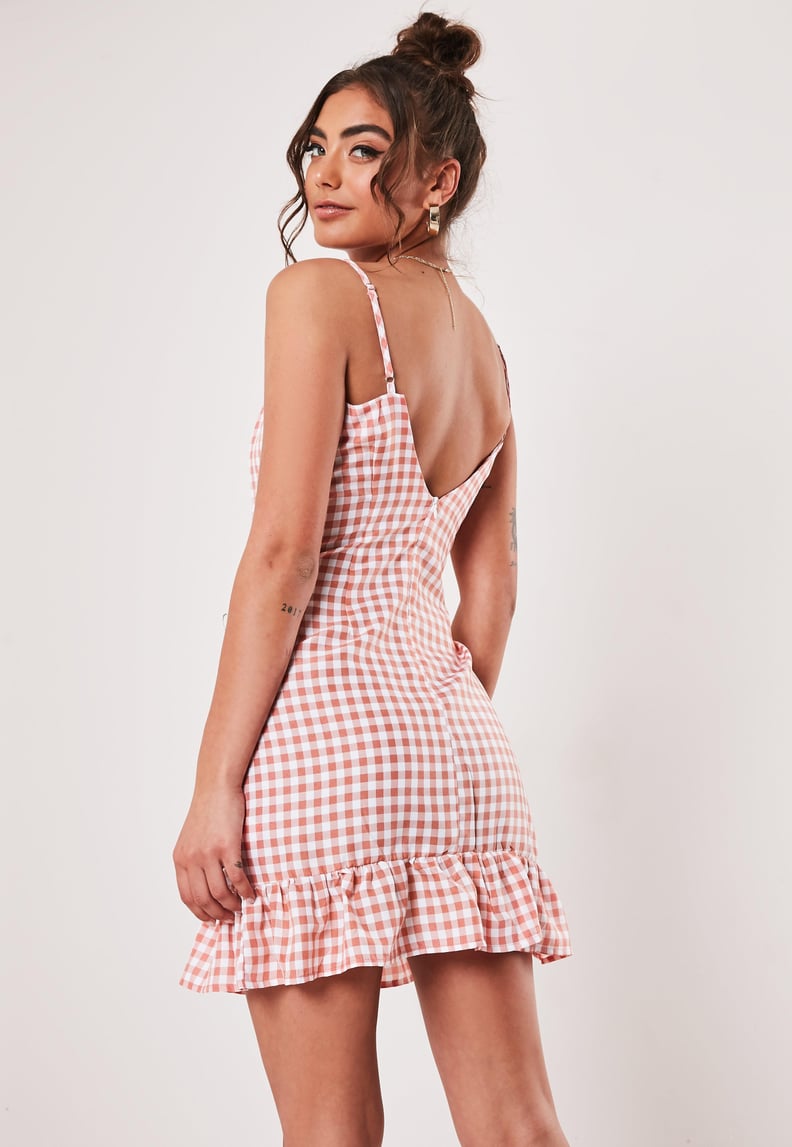 Missguided Blush Gingham Cami Ruffle Hem Dress