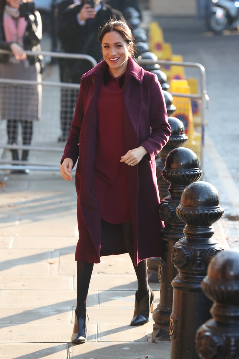 Meghan Wearing a Burgundy Dress in November 2018