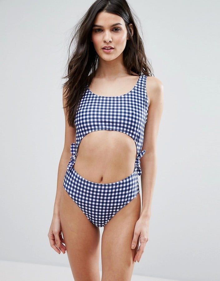 This Boohoo Gingham Tie Side Swimsuit ($39) features a statement cutout in the center.
