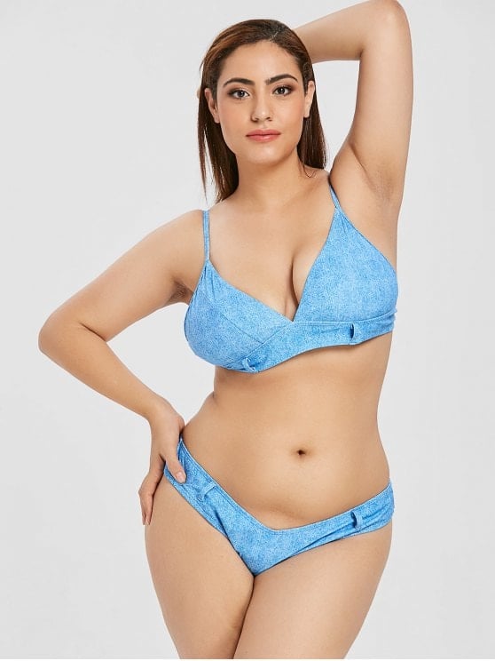 Zaful Plus Size Faux Denim Cami Bikini Set