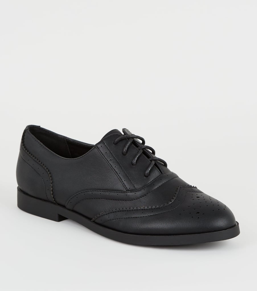 New Look Black Leather-Look Lace Up Brogues