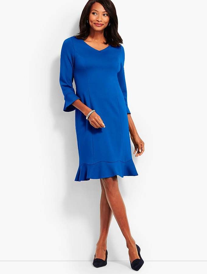 Talbots Flounce Refined Ponte Sheath Dress | Kate Middleton Blue ...