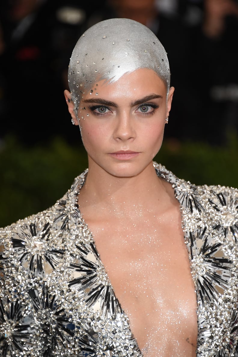 Cara Delevingne's Chrome Head Paint, 2017