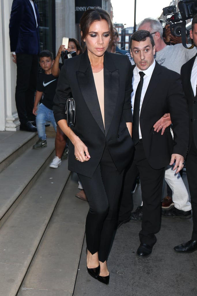 Victoria Beckham Matching With Her Mum in Black Trouser Suit