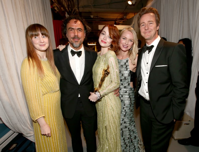 Andrea Riseborough, Alejandro González Iñárritu, Emma Stone, Naomi Watts, and Edward Norton