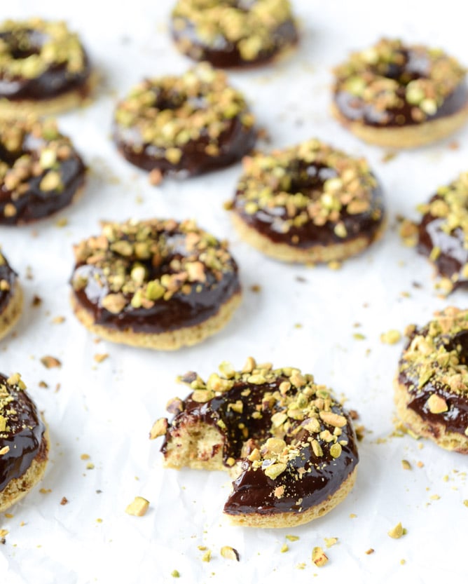 Chocolate Fudge Pistachio Cake Doughnuts