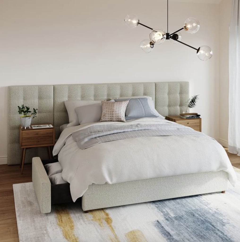 A Bed With Storage: West Elm Emmett Upholstered Wide Storage Bed