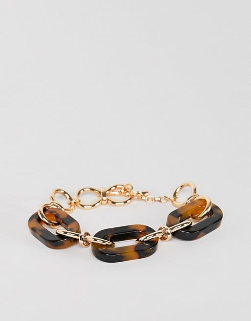 Asos Design Chain Bracelet with Tortoiseshell Links