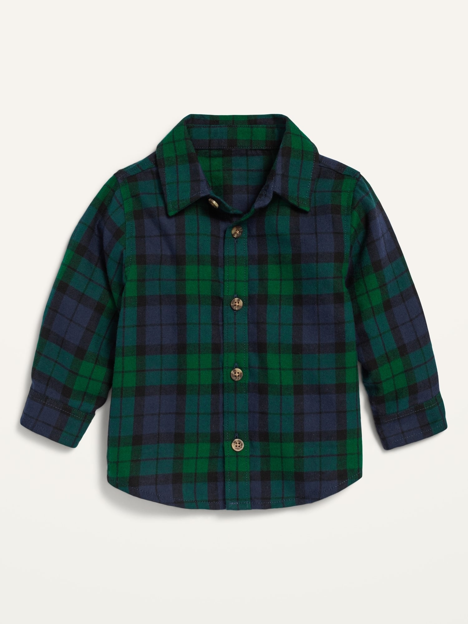 Long-Sleeved Button-Front Plaid Shirt 