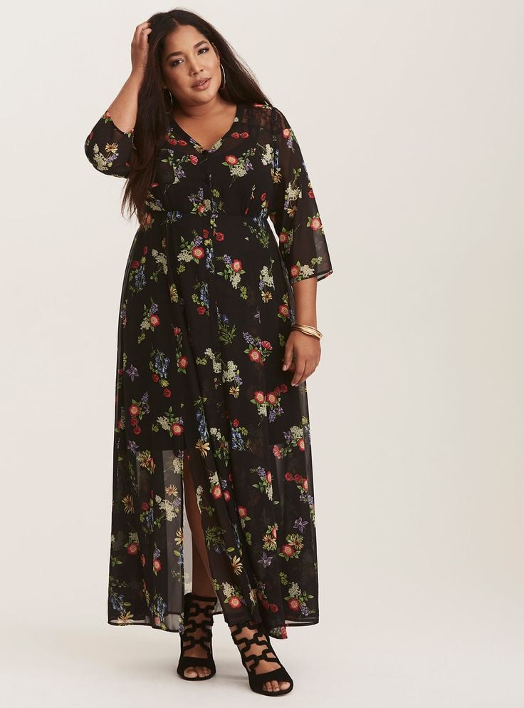 Torrid Black Floral Chiffon & Lace Maxi Shirt Dress | Princess Eugenie ...