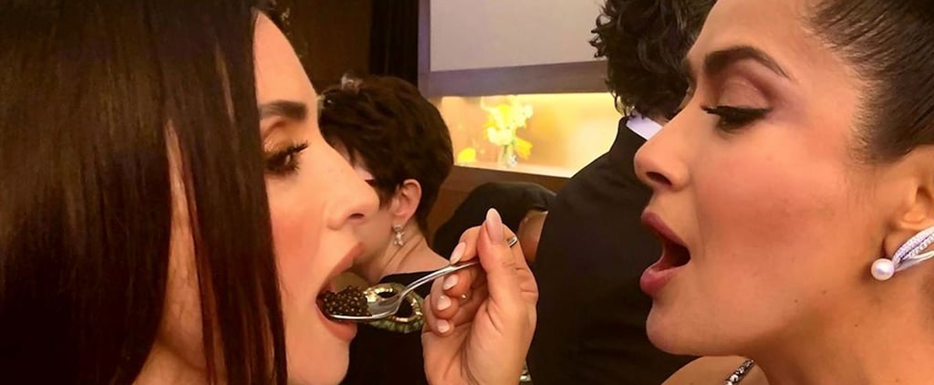 Salma Hayek Feeding Penélope Cruz Caviar at the Oscars