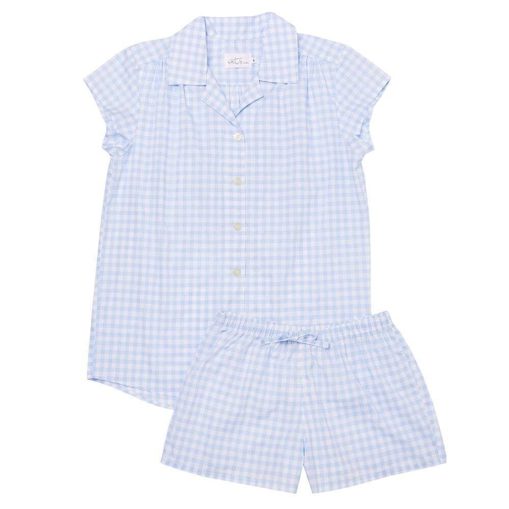 Olivia Shoppe Blue Gingham Luxe Pima Cotton Pajama Short Set