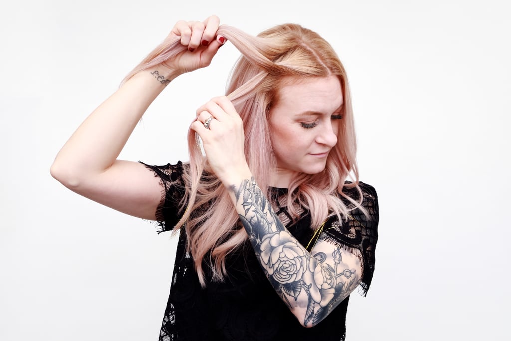 Bring in a new section of hair from your part and combine it with the piece that you crossed over the back. Then, take a new section of hair from the front of your hairline and combine it with the piece that is on the bottom. You should see a braid starting to form.