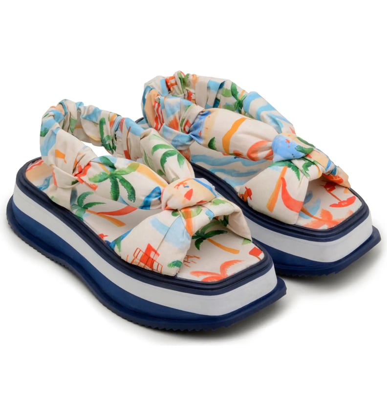 Platform Sandals: Farm Rio Copacabana Scarf Print Puffy Platform Sandals