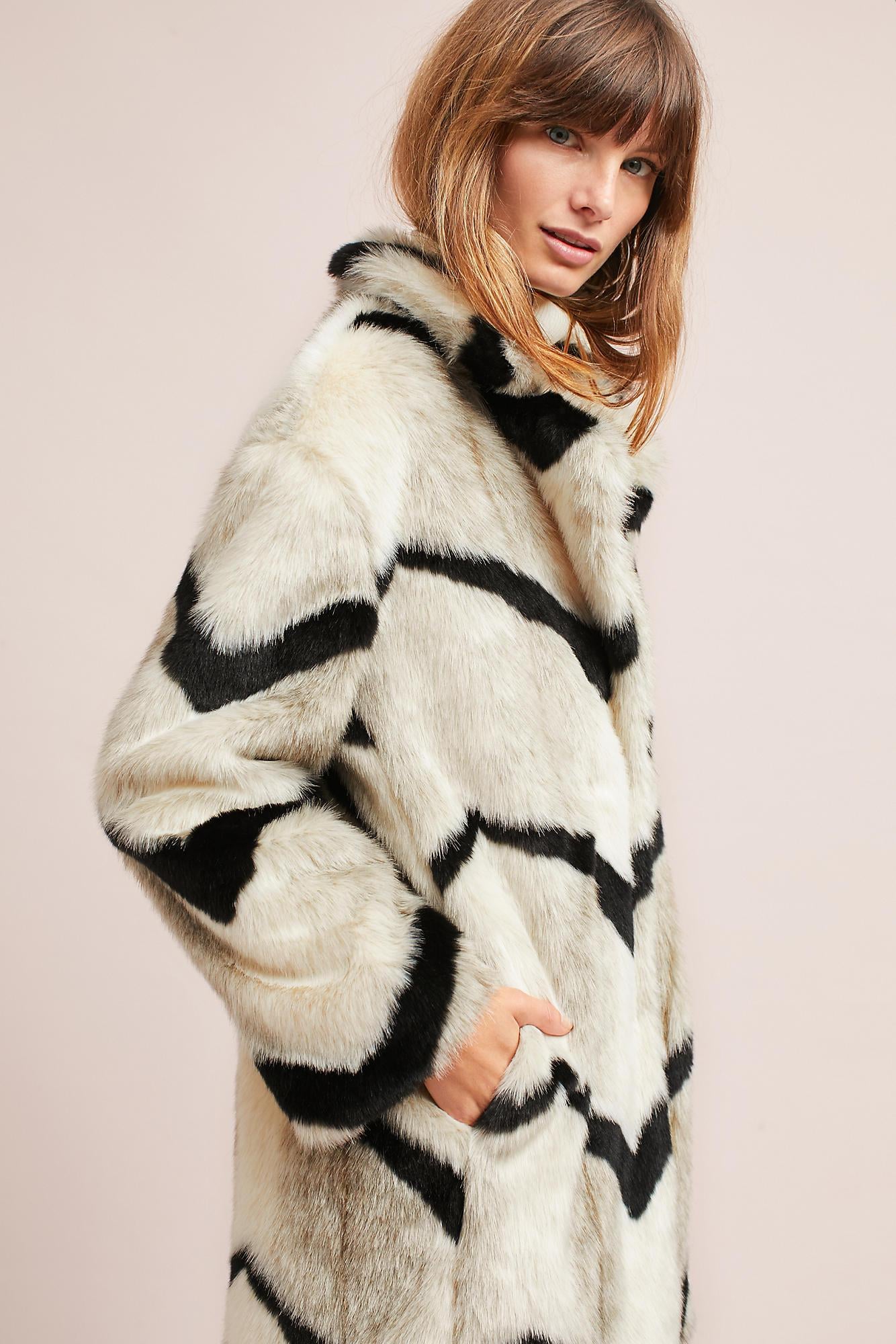 Anthropologie chevron faux fur coat online