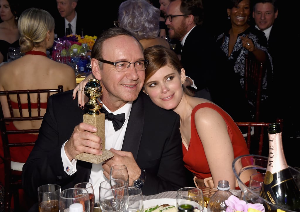 Kate Mara cozied up to her former House of Cards costar Kevin Spacey after his big win.