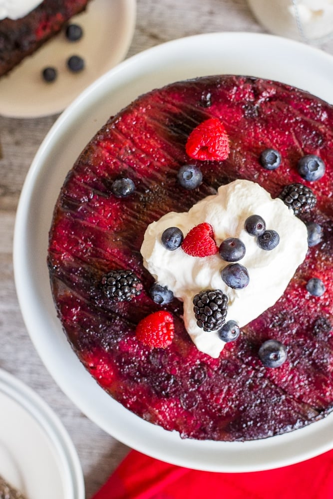 Gluten-Free Mixed Berry Upside Down Chocolate Cake