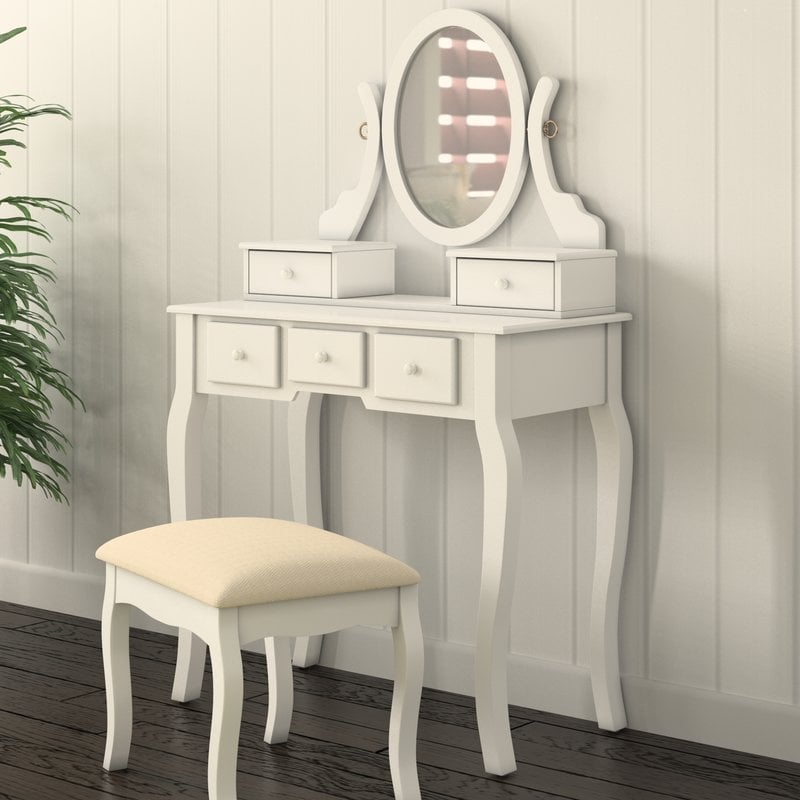 Zeke Wood Makeup Vanity Set With Mirror 100 Bedroom