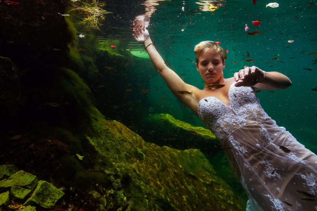 Underwater Trash-the-Wedding-Dress Shoot