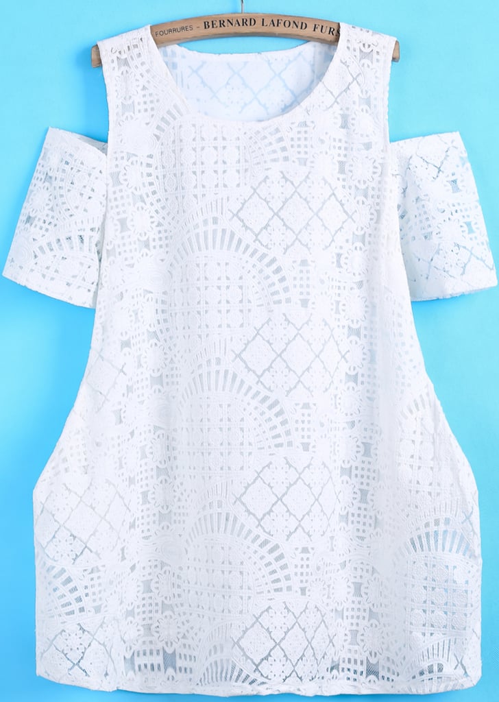 White Off the Shoulder Hollow Lace Dress
