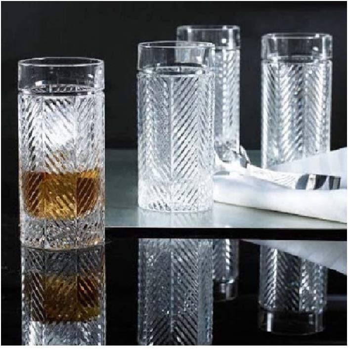 Ralph Lauren Herringbone Highball Crystal Glasses Set of 4