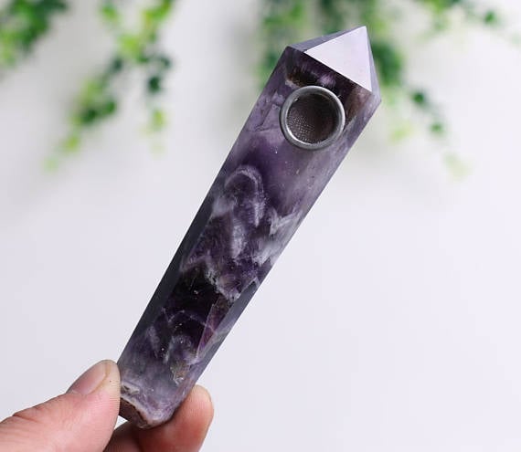 Natural Chevron Banded Amethyst Crystal Pipe